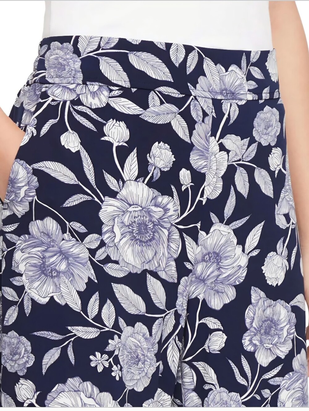 Three Dots Floral Wide-Leg Pull-On Pants, Navy/White Size XL, NWT - Picture 4 of 5